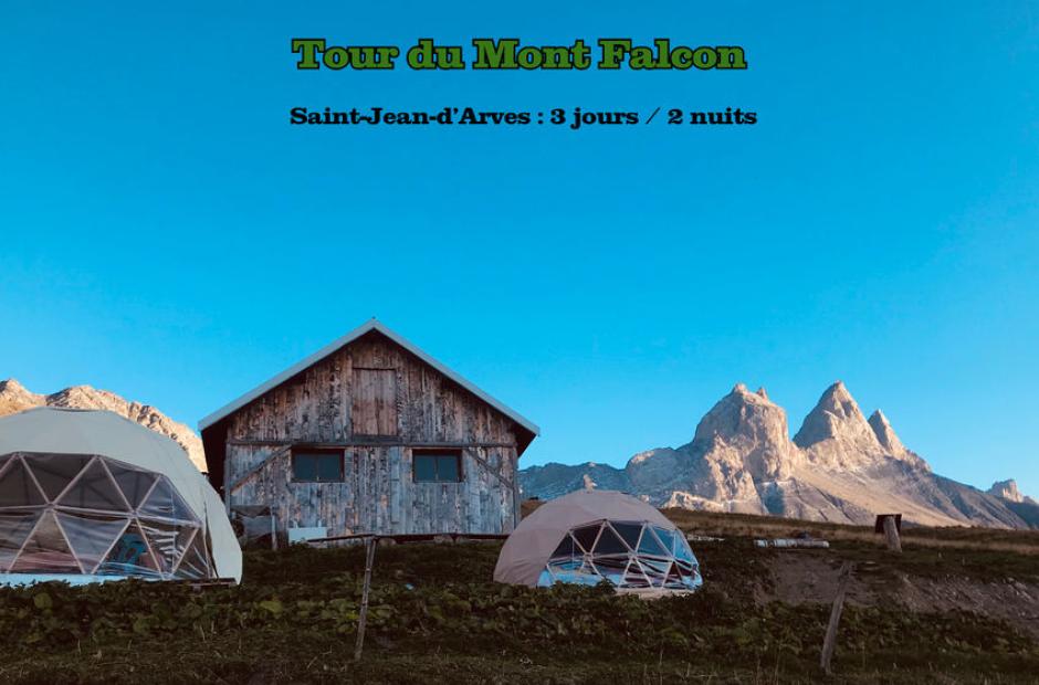 Tour Mont Falcon - vue chalet et Aiguilles d'arves